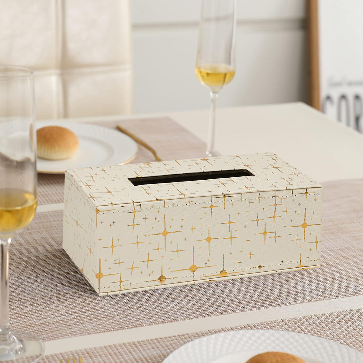 buy cream faux leather large tissue box | HOKIPO