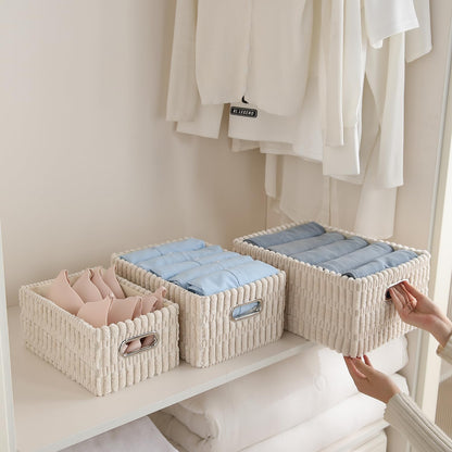 Plush Storage Organizer Baskets for Storage, Set of 3, Cream