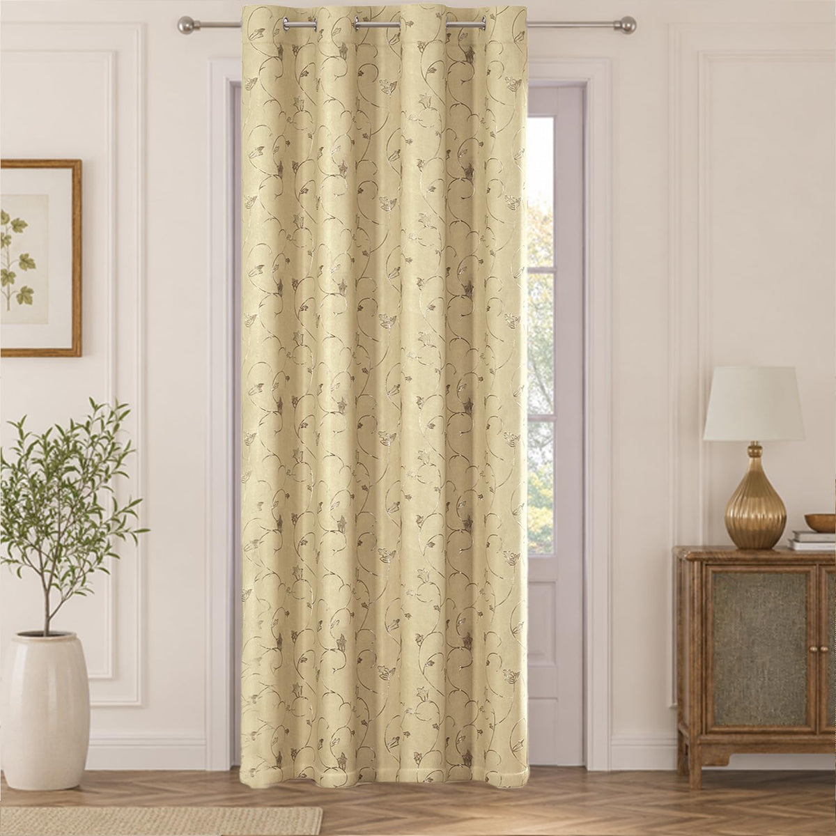 HOKIPO Golden Vine Eyelet Curtains, 7 Feet Long - Almond Beige - image 2