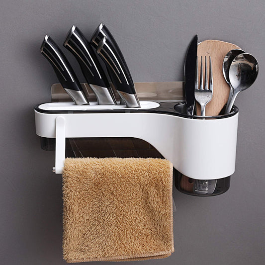 Plastic Magic Sticker Series Wall Mounted Spoon and Knife Holder for Kitchen (Standard)