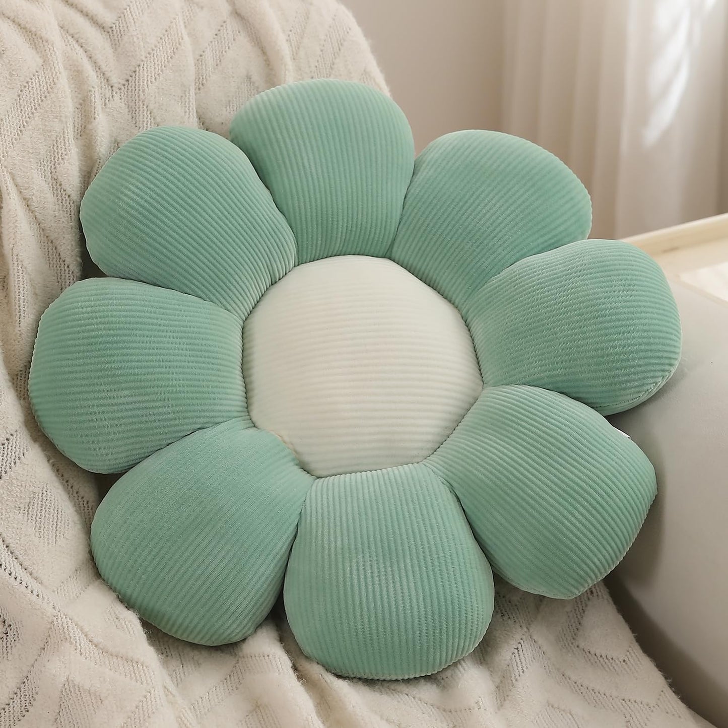 Luxury Flower Plush Decorative Pillow – Ultra-Soft Seating Cushion (42 cm, Fern Green)