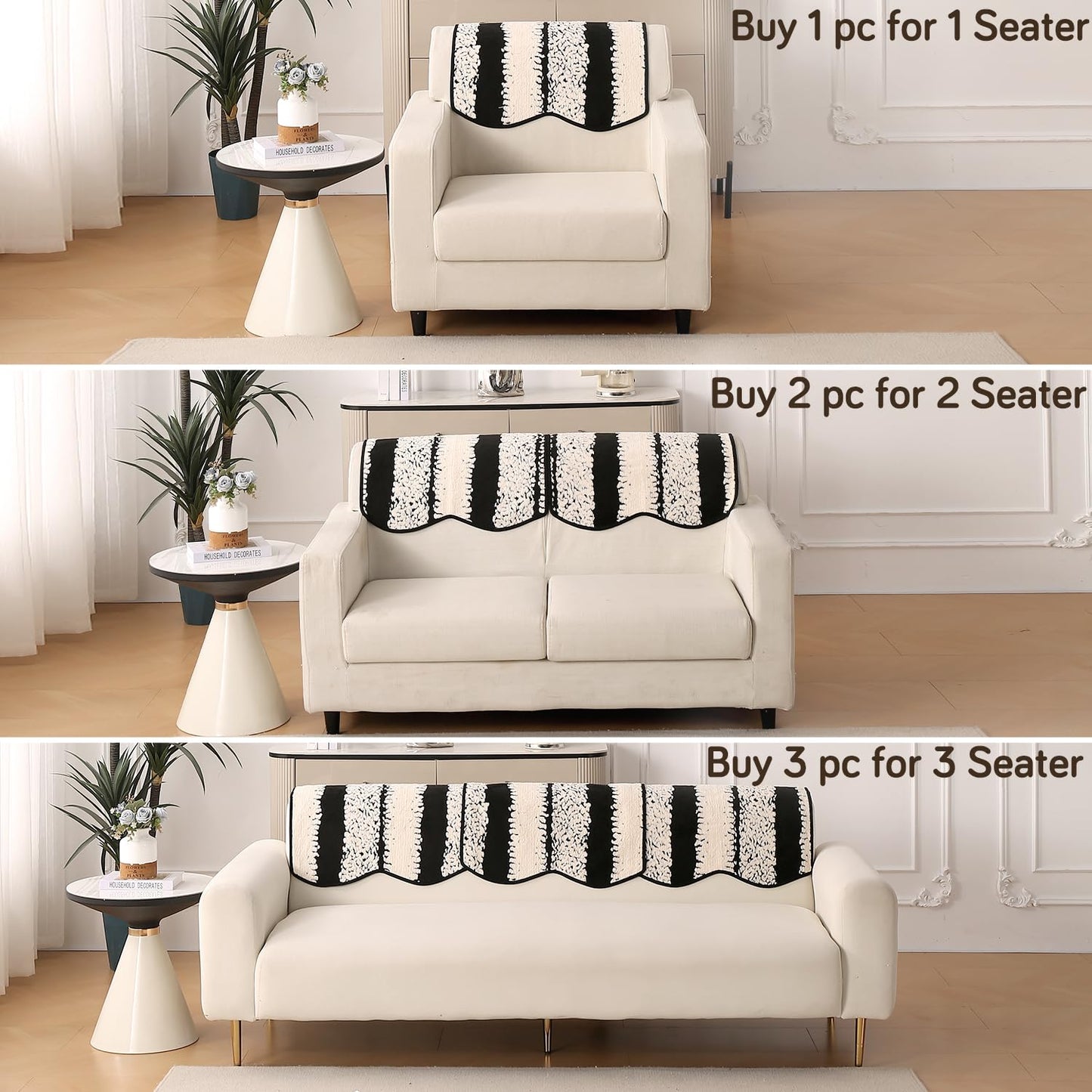 Luxury Wavy Plush Anti-Slip Sofa Cover Mats - Black