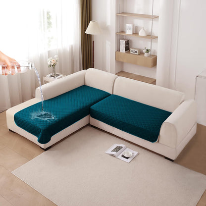 HOKIPO Waterproof Quilted Quick Dry L Shape Sofa Seat Cover Mat, Peacock Blue