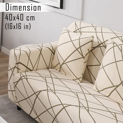 HOKIPO Stretchable Pack of 2 Cushion Cover 16x16, Beige Abstract Line