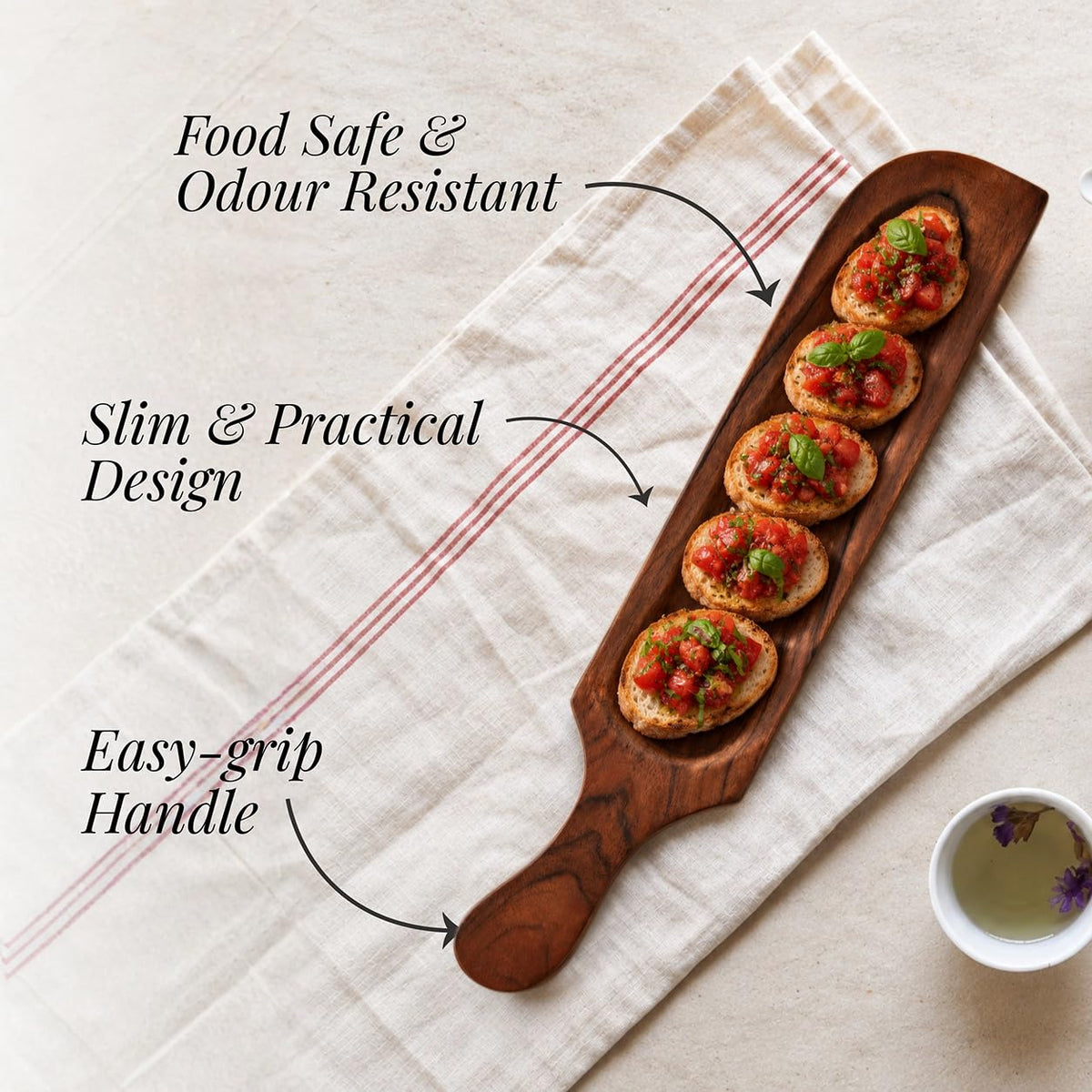 HOKIPO Arbor Acacia Wood Long Serving Platter with Handle, 46.5 x 8.5 cm - image 5