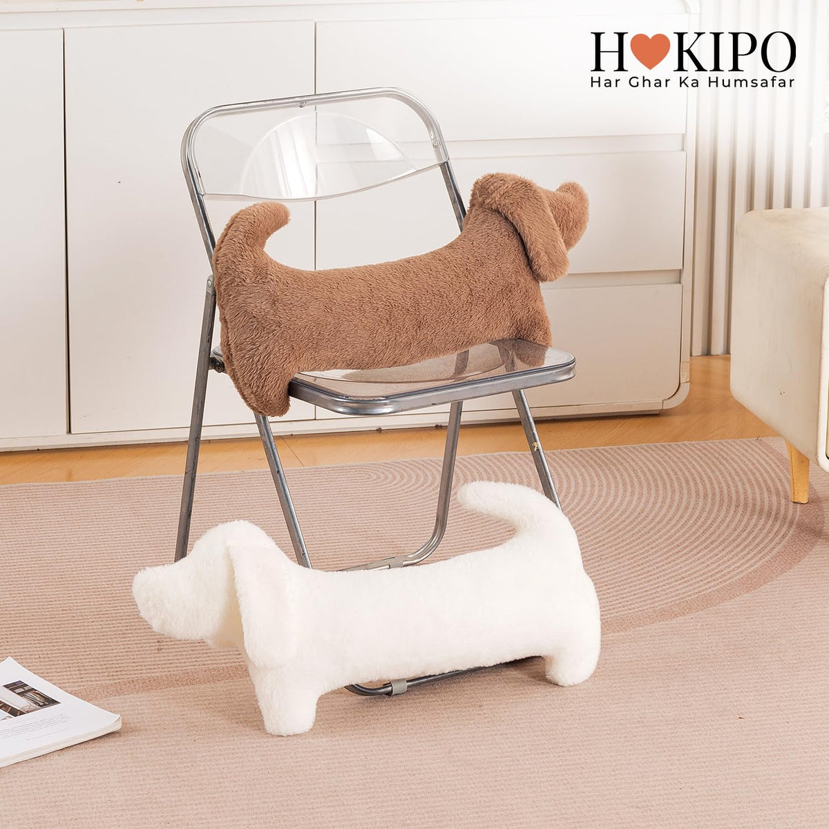 HOKIPO Dog Shaped Plush Cushion for Kids Room & Nursery, 59 cm, White