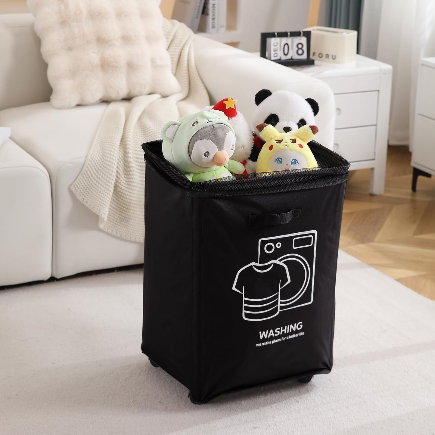 Laundry Basket Bag with Wheels Hamper, Black