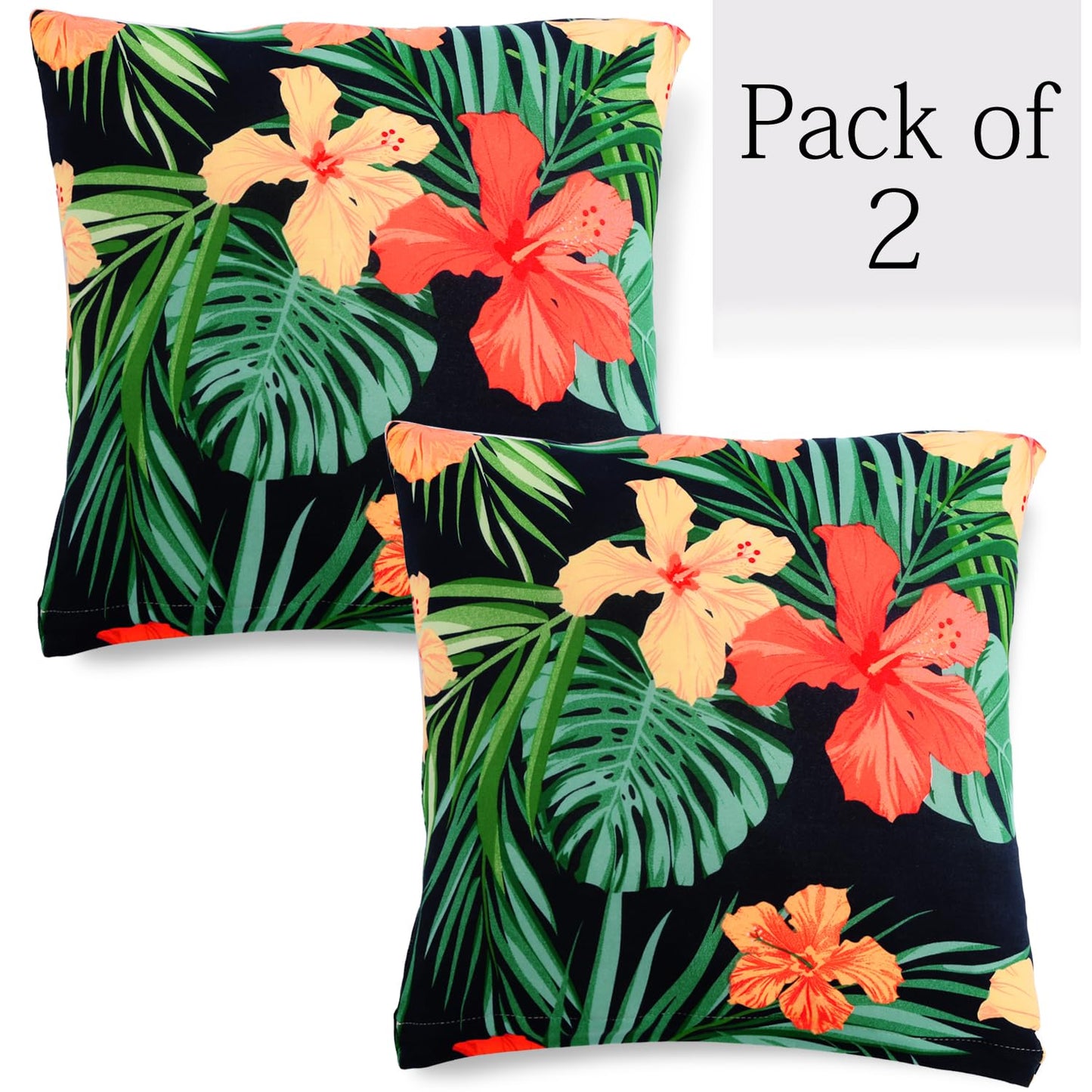 HOKIPO Stretchable Pack of 2 Cushion Cover 16x16, Spring Green Hibiscus