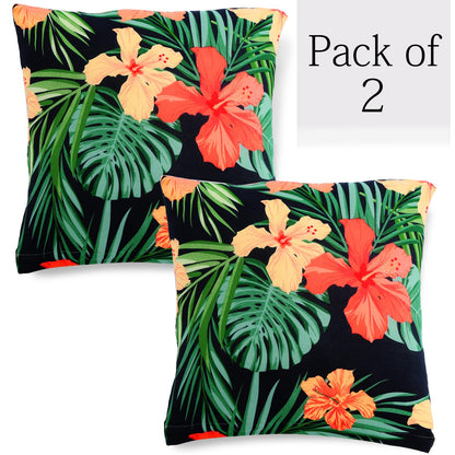 HOKIPO Stretchable Pack of 2 Cushion Cover 16x16, Spring Green Hibiscus