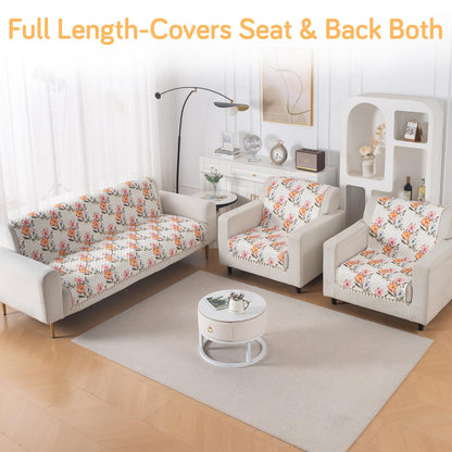 Quilted Sofa Cover 5-Seater Sofa Cover (3+1+1), Tassel Twigs | Painterly Floral