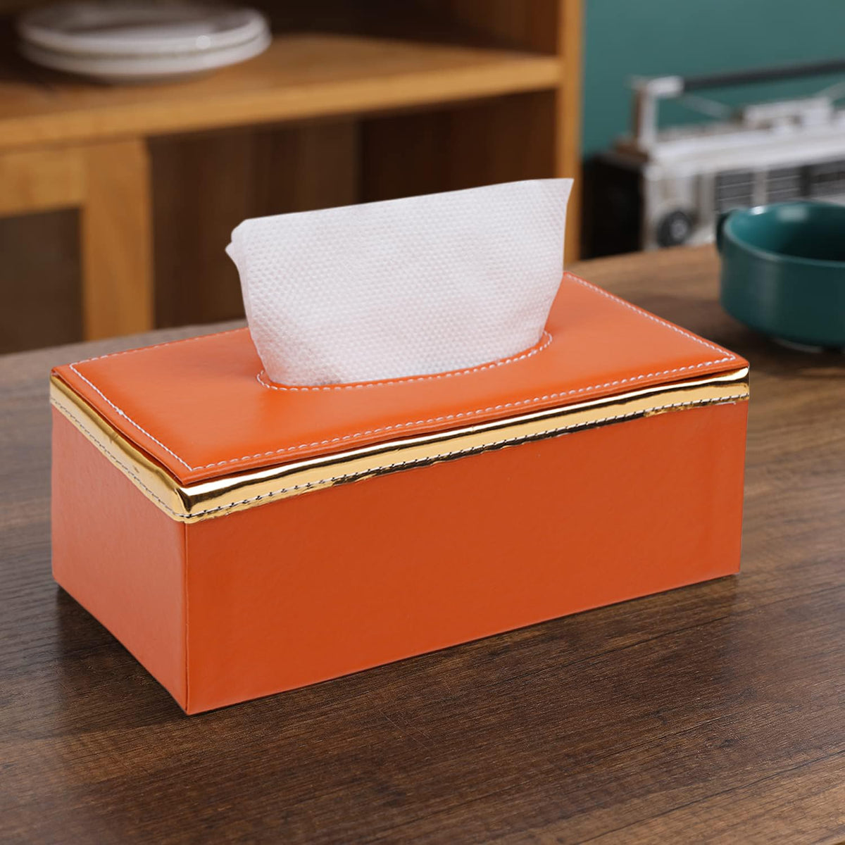 buy orange faux leather leatherite tissue box | HOKIPO