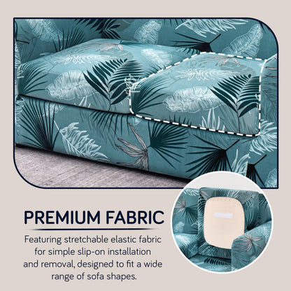 Printed Stretchable Sofa Slipcover with 1/2/3 Pc Separate Seat Cushion Cover for each 1/2/3 Seater, Aqua Palm Whisper