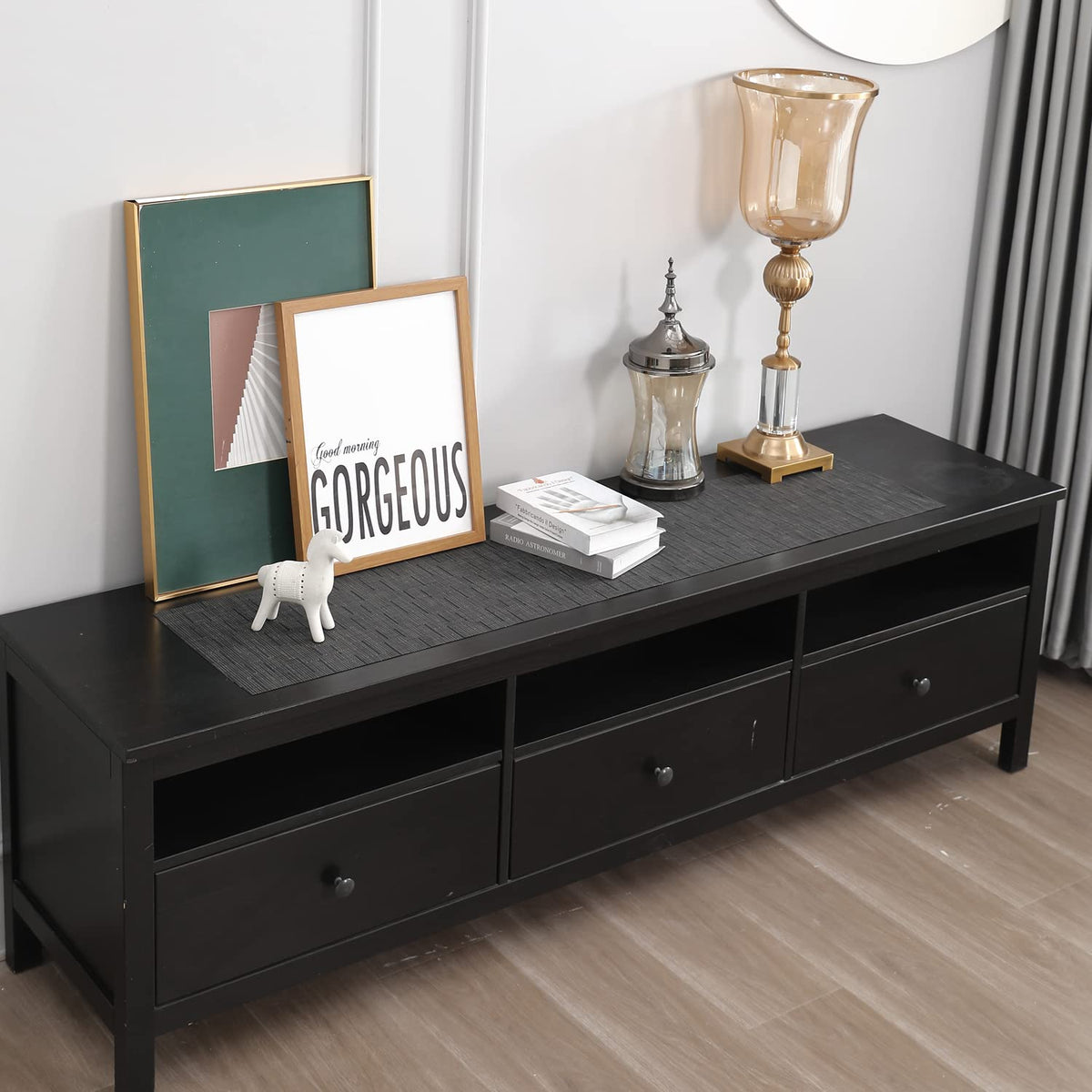 Buy Textured Black Colour PVC Side Tables Runner | HOKIPO