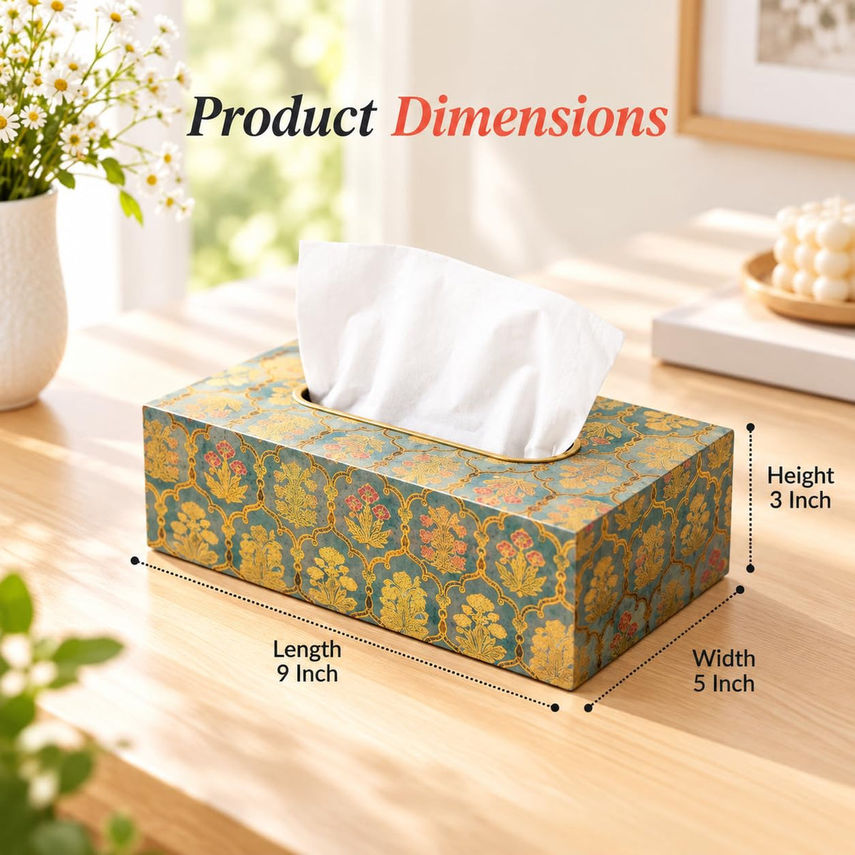 HOKIPO Tissue Box Holder, Rectangle, Engineered Wood, Shahi Gulnaar - image 4