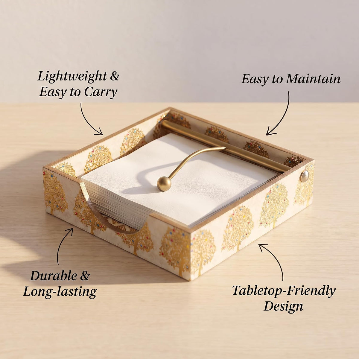 HOKIPO Napkin Holder for Dining Table, Engineered Wood, Swarna Vriksha - image 6
