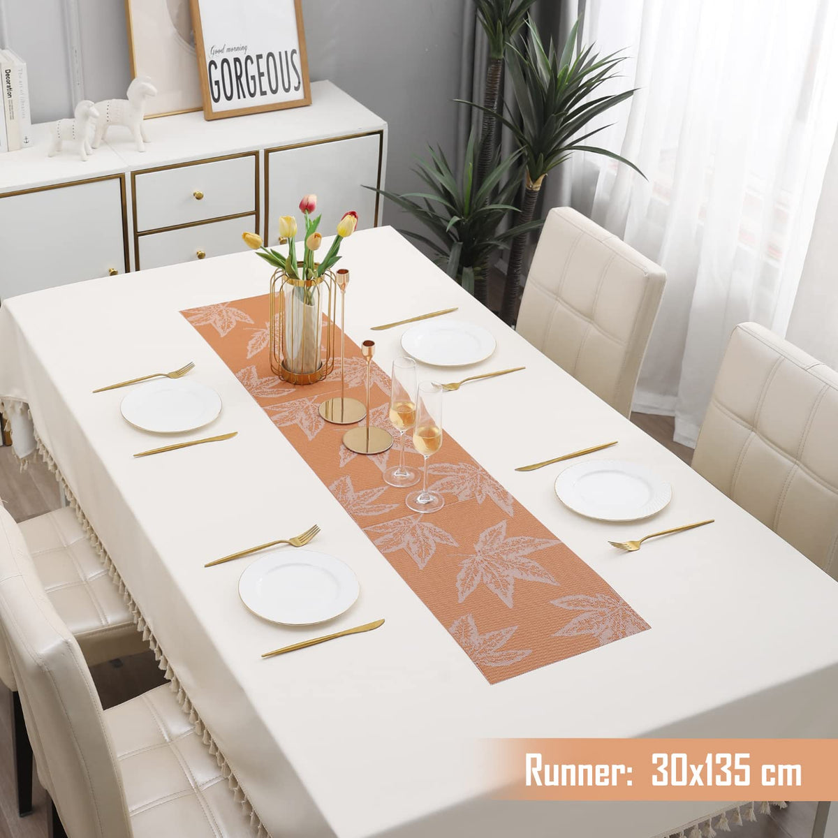 Buy Orange Maple Leaf Colour PVC Table Runner for 4 Seater (30x135cm) | HOKIPO