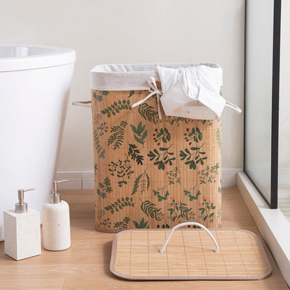 Eco-Friendly Foldable Bamboo Laundry Basket Hamper with Lid, Large - 60 Liter, Fern Leaves