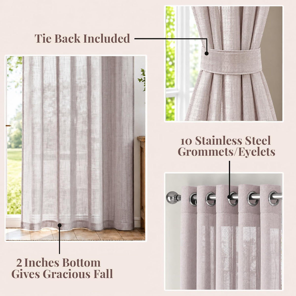 HOKIPO Breeze Sheer Curtains, 7 Feet Long - Dusty Rose - image 4