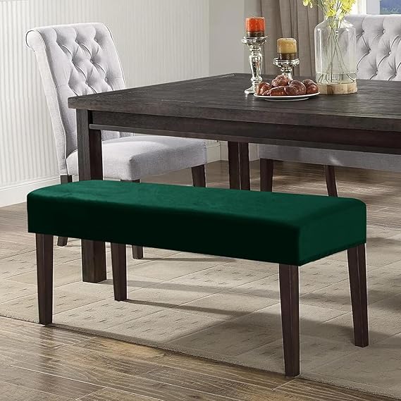 Elastic Fitted Dining Bench Slipcover, Hunter Green