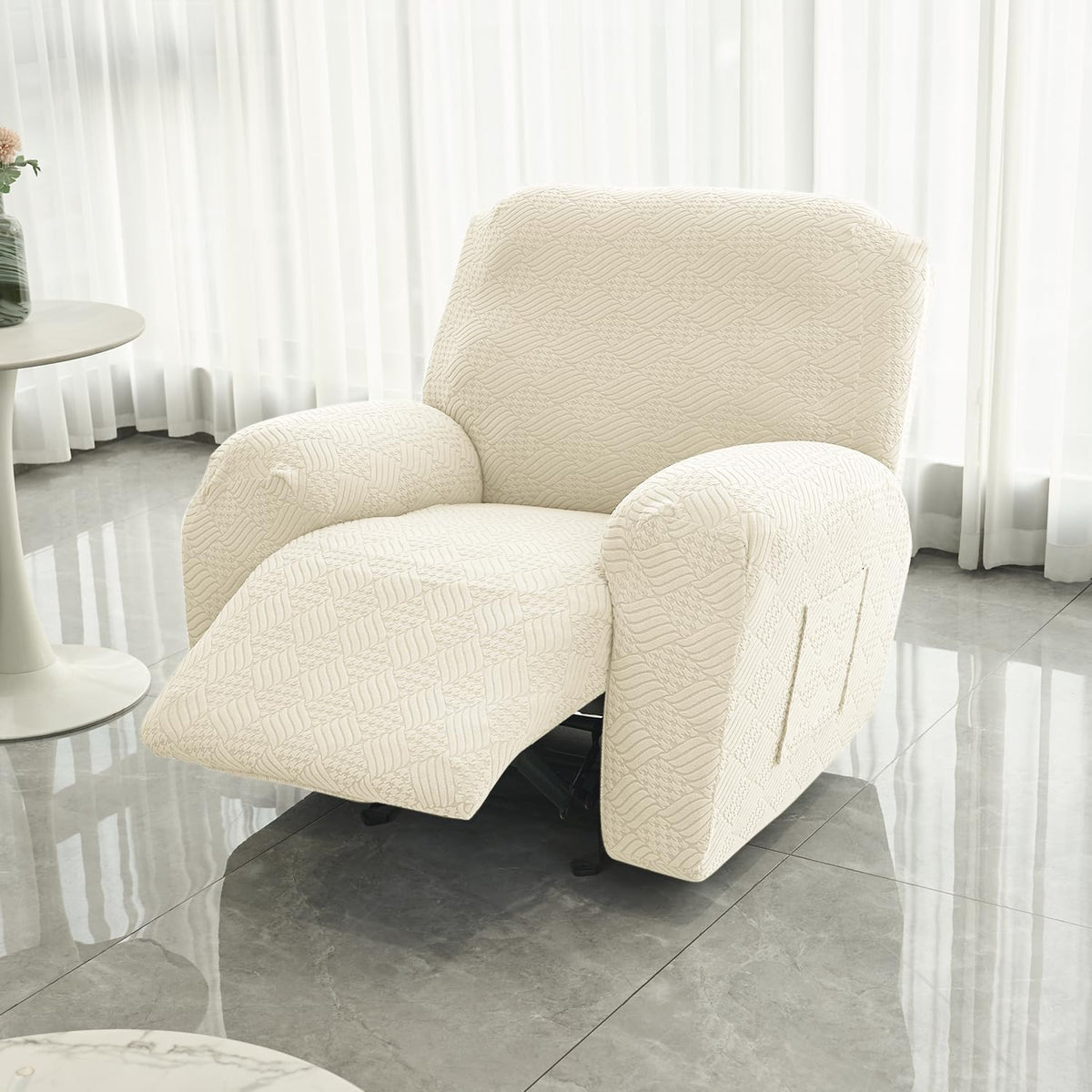 Buy Beige Colour Jacquard Recliner Sofa Cover -  HOKIPO | Har Ghar ka Humsafar