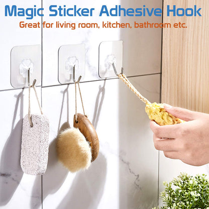 Magic Sticker Series Adhesive Hooks - Load Capacity 5 kg, Pack of 10/20, Transparent