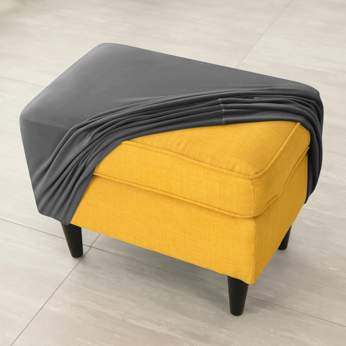 Premium 210 GSM Velvet Stretchable Ottoman Foot Rest Stool Cover, Dark Grey