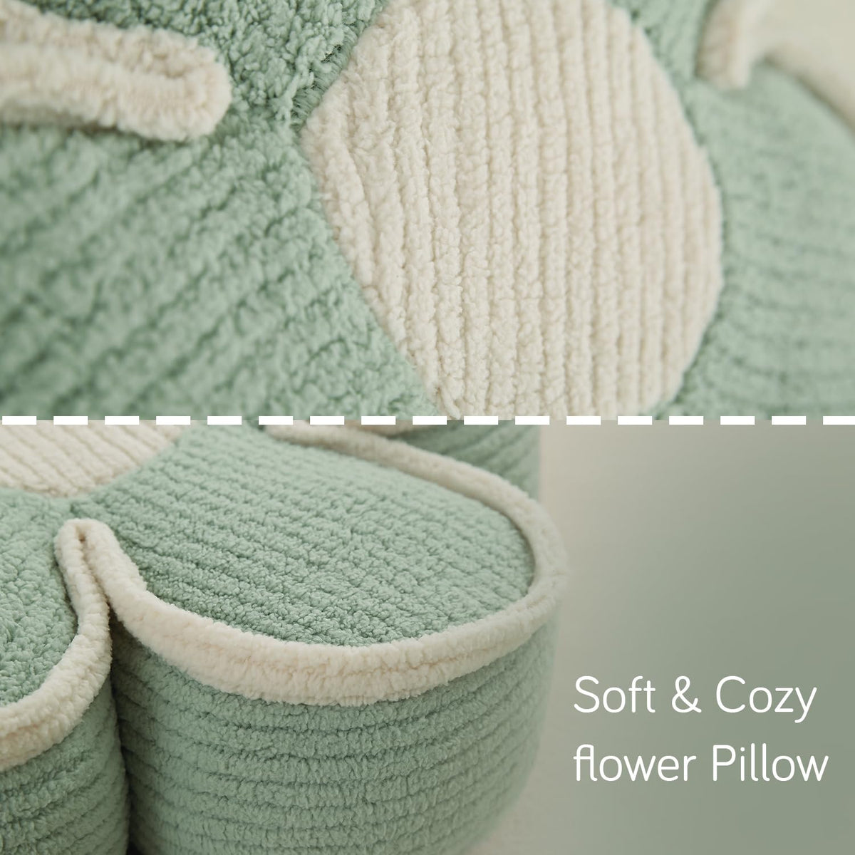 HOKIPO Plush Cotton Flower Cushion | Decorative Throw Pillow for Bed & Sofa - Sage Green