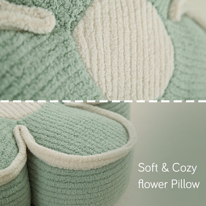 HOKIPO Plush Cotton Flower Cushion | Decorative Throw Pillow for Bed & Sofa - Sage Green