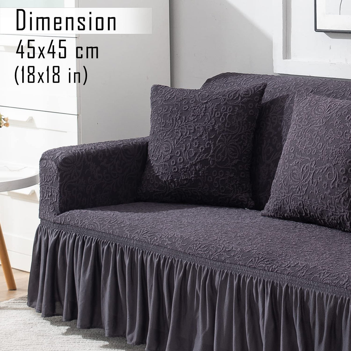 Buy Abbey Grey Colour Woven Jacquard Zippered Square Sofa Pillow Cover Online - Best for sofa or chair Pillows