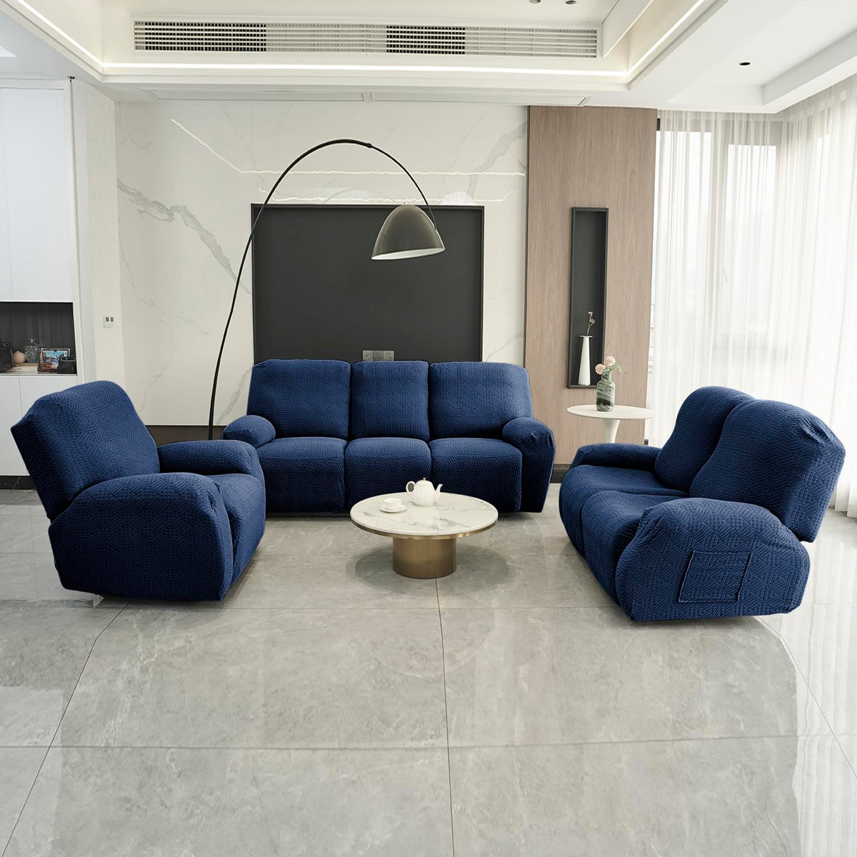 Buy Navy Blue colour jacquard recliner sofa cover – 1,2,3 Seater | HOKIPO
