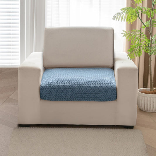 Stretchable Thick Jacquard Textured Seat Couch Cushion Cover for 1/2/3 Seaters, Dark Blue