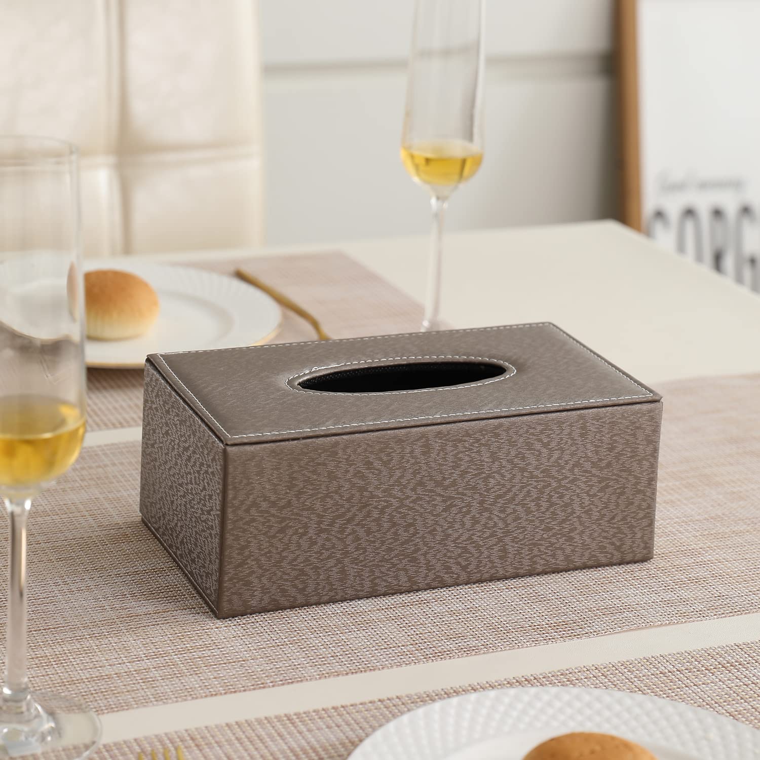 buy brown PU leather tissue paper box | HOKIPO