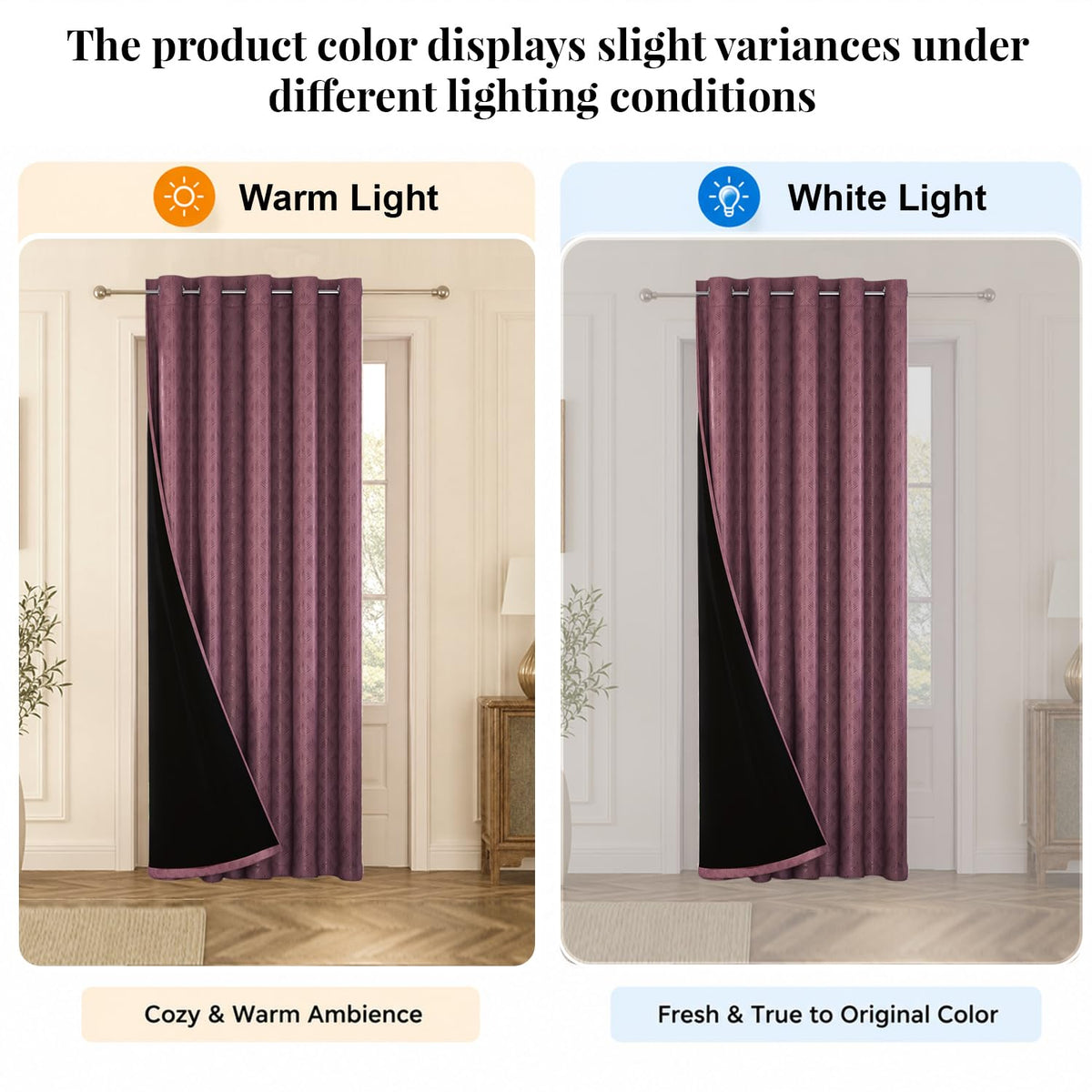 HOKIPO Palmea True Blackout Curtains, 7 Feet Long - Onion Pink - image 6