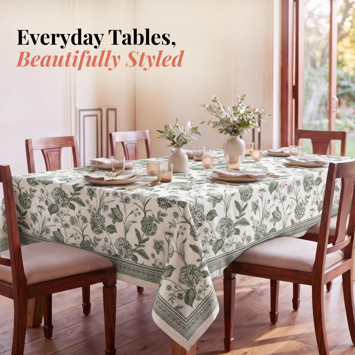 HOKIPO Aesthetic Table Cloth for 6 Seater Dining Table, Olive Green - image 2