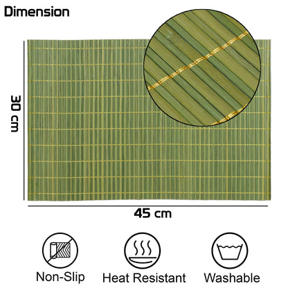 Heat Resistant Bamboo Table Mats Set of 6, 45 x 30 cm, Green