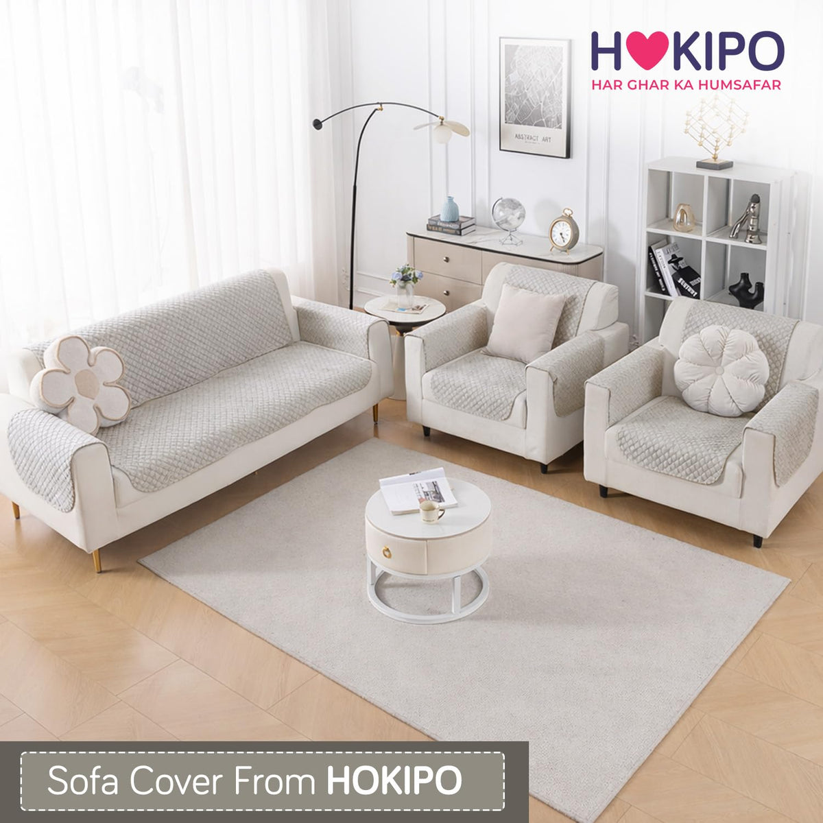 Quilt Classic 5-Seater Sofa Cover (3+1+1), Light Grey
