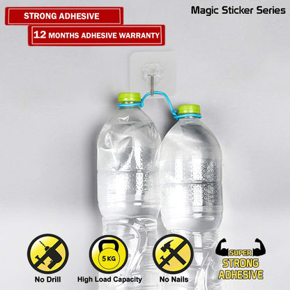 Magic Sticker Series Adhesive Hooks - Load Capacity 5 kg, Pack of 10/20, Transparent