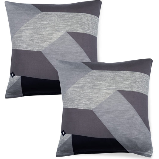 HOKIPO Stretchable Pack of 2 Cushion Cover 16x16, Geometric Grey