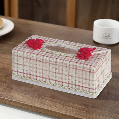 Plastic Tissue Box Holder, Checkered Pink