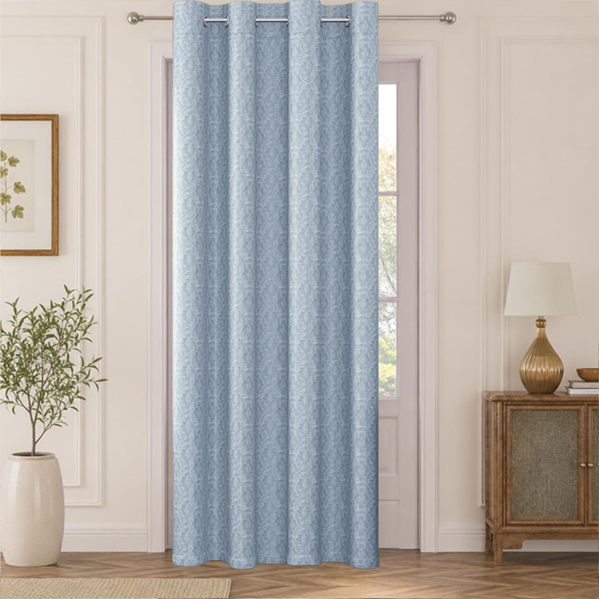 HOKIPO Marrakesh Jacquard Eyelet Curtains, 7 Feet Long - Ice Blue - image 2
