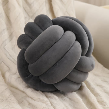 Knot Ball Cushion Pillow Soft Plush Velvet Decorative Throw Pillow - Charcoal Grey