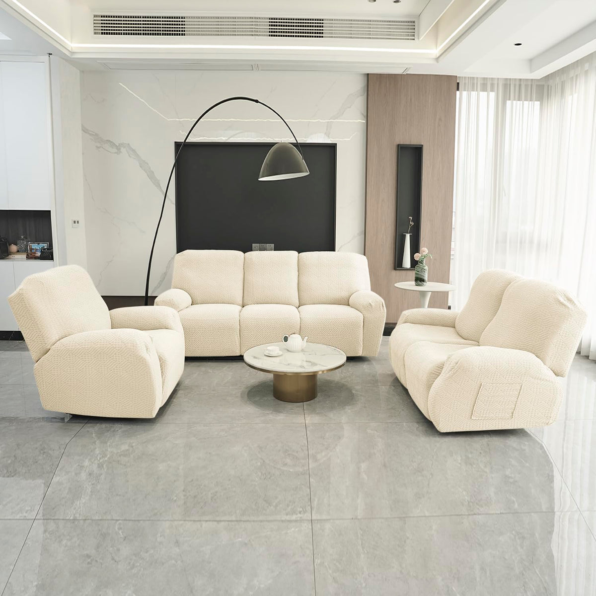 Buy Beige colour jacquard recliner sofa cover – 1,2,3 Seater | HOKIPO