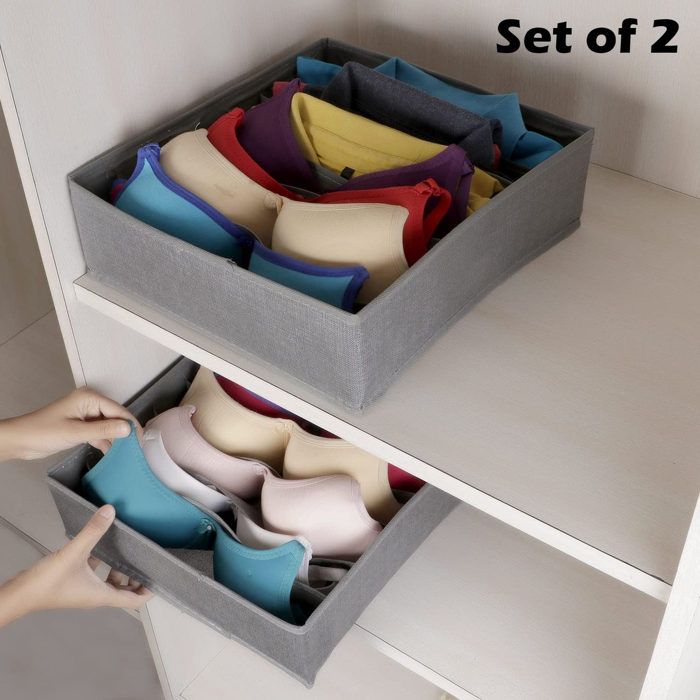 Non-Woven Fabric Undergarment Organizer Storage Box For Drawers Bra Panty Socks Tie Lingerie Organizer For Wardrobe, Grey
