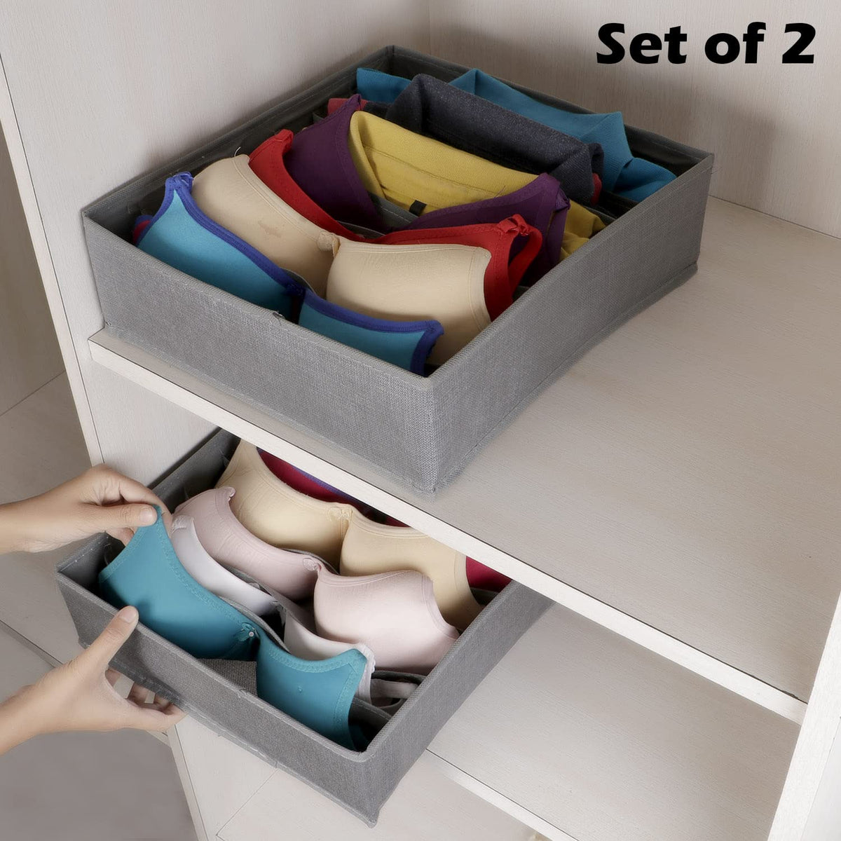 Non-Woven Fabric Undergarment Organizer Storage Box For Drawers Bra Panty Socks Tie Lingerie Organizer For Wardrobe, Grey