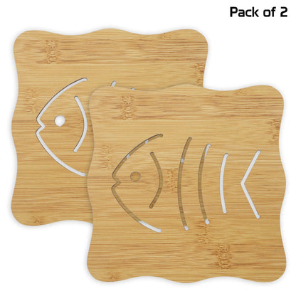 HOKIPO Eco-Friendly Bamboo Coasters for Dining Table Heat Pad for Kitchen - Pack of 2/4/6