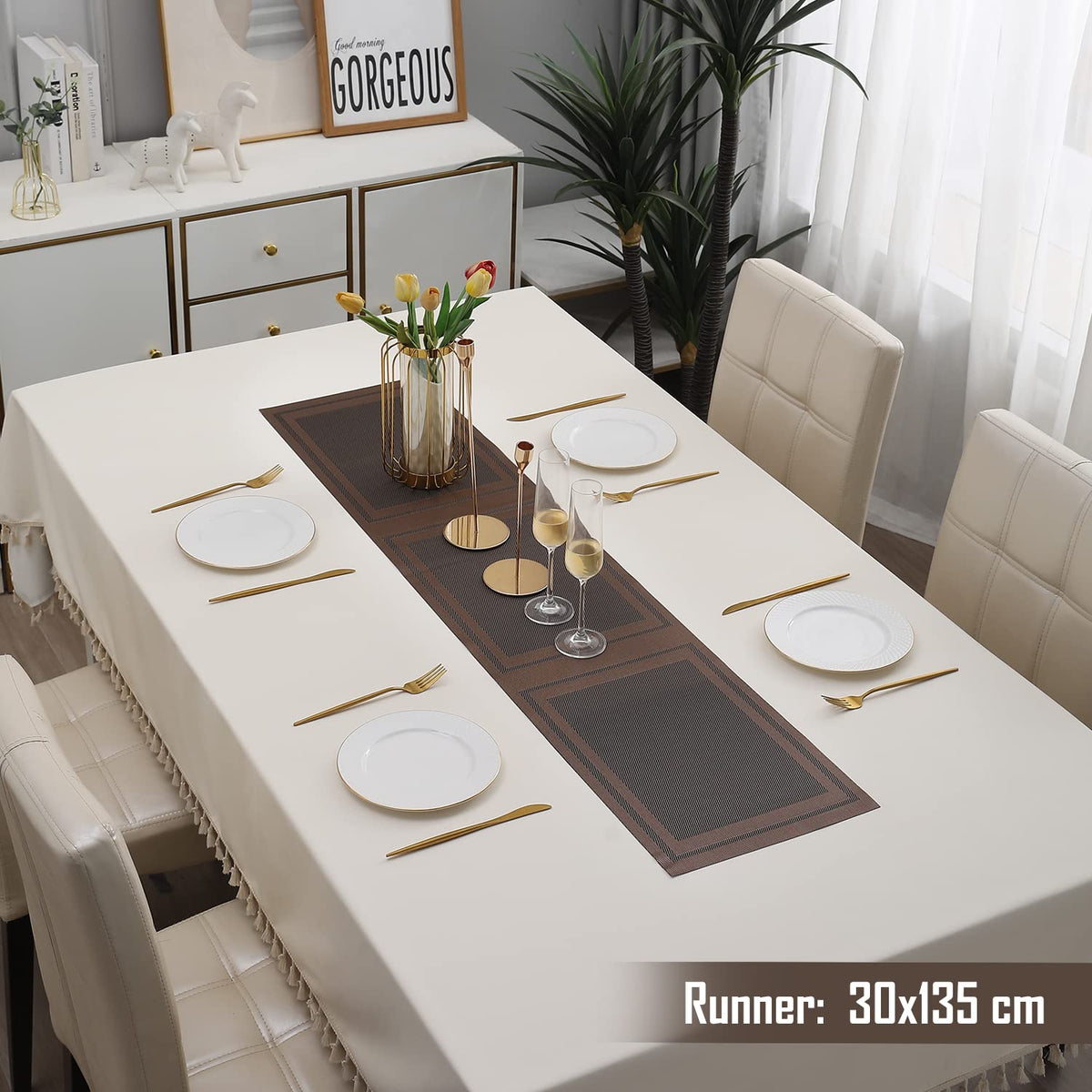 Buy Copper Brown Colour PVC Table Runner for 4 Seater (30x135cm) | HOKIPO