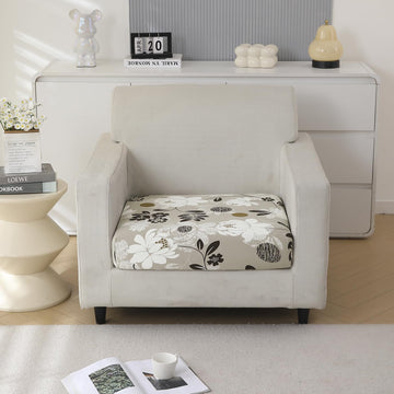 140 GSM Stretchable Printed Elastic Sofa Cushion Seat Cover for 1 /2 /3 Seaters / Pieces for Sofa, Feather Brown Floral