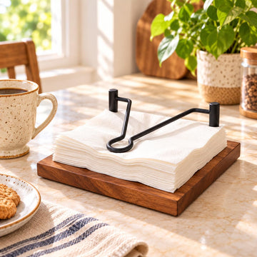 HOKIPO Arbor Acacia Wood Napkin Holder, Weighted Iron Arm, Tissue Holder - image 1