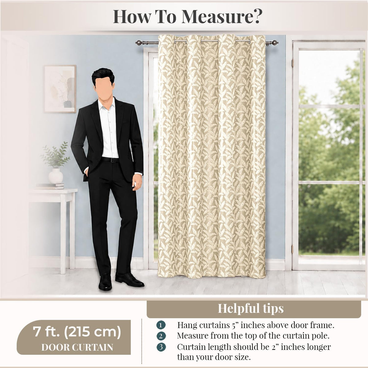 HOKIPO Majestic Eyelet Curtains, 7 Feet Long - Sand - image 8