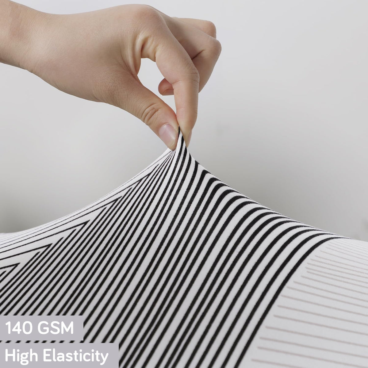 140 GSM Stretchable Printed Elastic Sofa Cushion Seat Cover for 1 /2 /3 Seaters / Pieces for Sofa, Snow White Black Geometry
